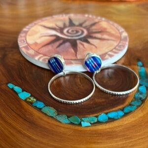 Blue lapis lazuli from Egypt, mother of pearl, inlay and Silver Elegant Earrings